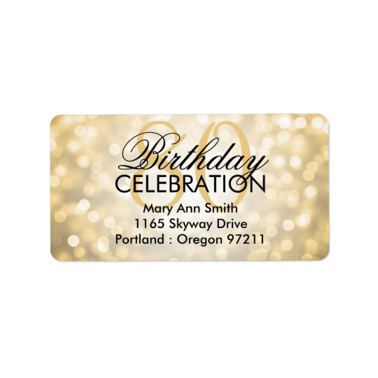 Address 80th Birthday Party Gold Glitter Lights Address Label