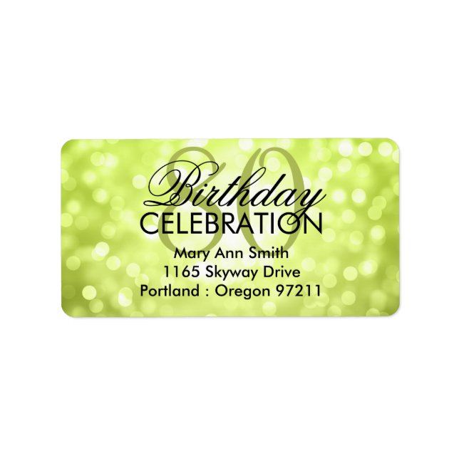 Address 80th Birthday Party Green Glitter Lights Label (Front)