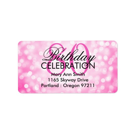 Address 80th Birthday Party Pink Glitter Lights Address Label