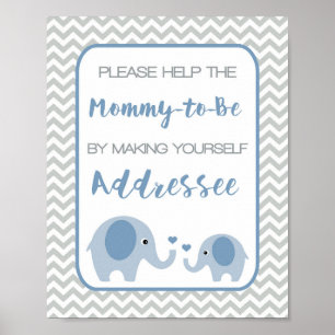Address an Envelope Baby Shower Sign Blue Elephant