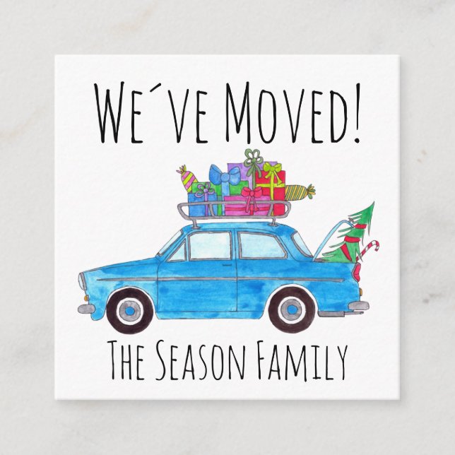 Address Announcement Blue Car with Christmas Gifts (Front)