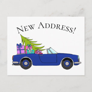 Address Announcement Blue Car with Christmas Gifts Postcard