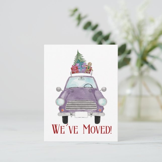 Address Announcement car with Christmas gifts Post Postcard (Standing Front)