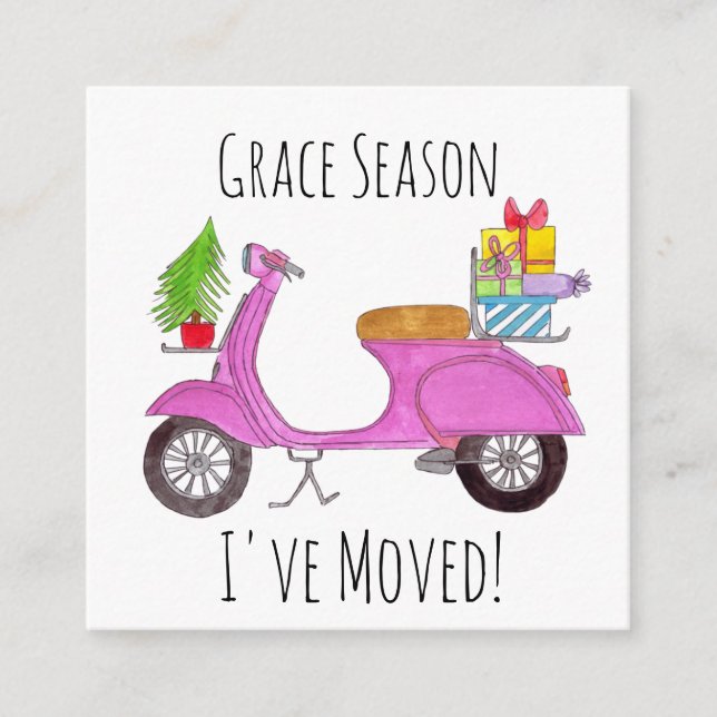 Address Announcement, Christmas scooter and gifts Enclosure Card (Front)