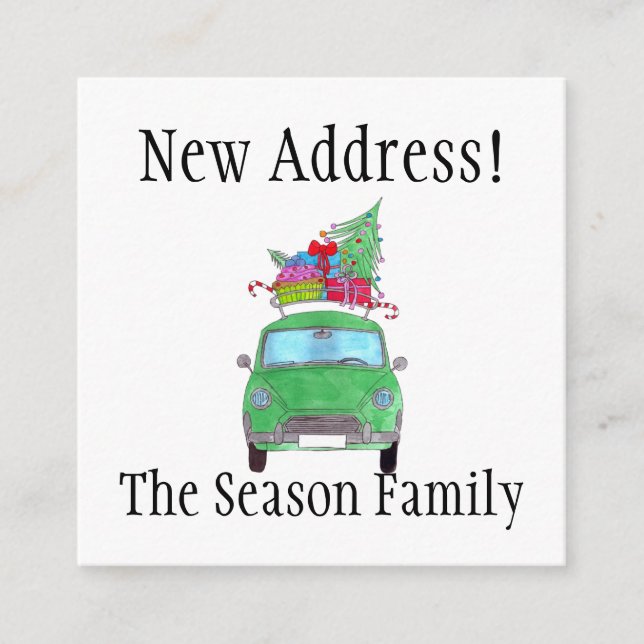 Address Announcement Green Car with Christmas Gift (Front)
