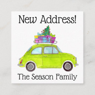 Address Announcement Green Car with Christmas Gift