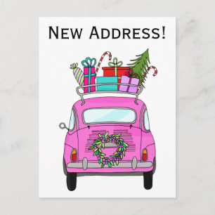 Address Announcement Pink Fiat 500 Christmas Gifts Postcard