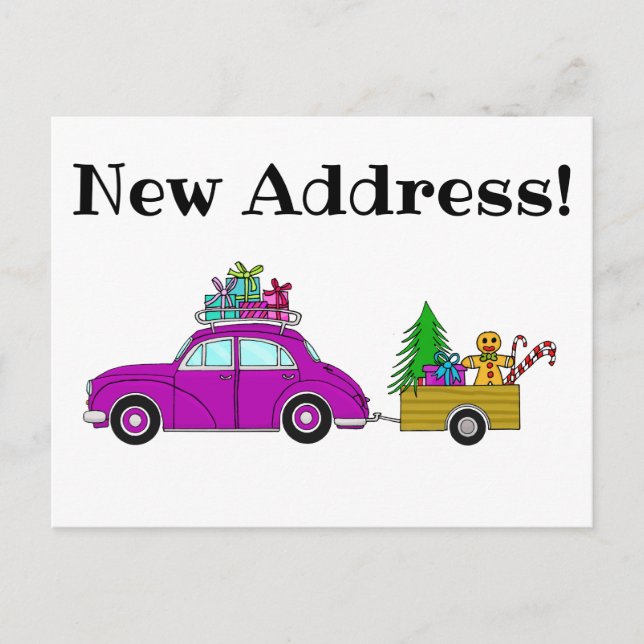 Address Announcement Purple Car Christmas Gifts Postcard (Front)