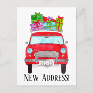 Address Announcement Red Car Christmas Gifts Postcard