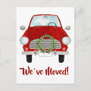 Address Announcement Red car with Christ  Postcard