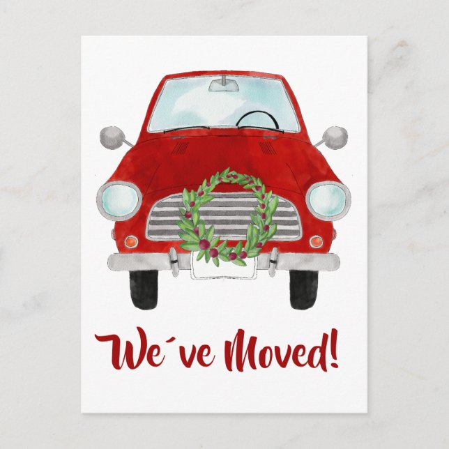 Address Announcement Red car with Christ  Postcard (Front)