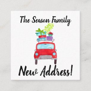 Address Announcement Red Car with Christmas Gifts