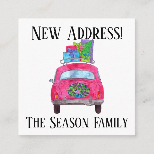 Address Announcement Red Car with Christmas Gifts (Front)