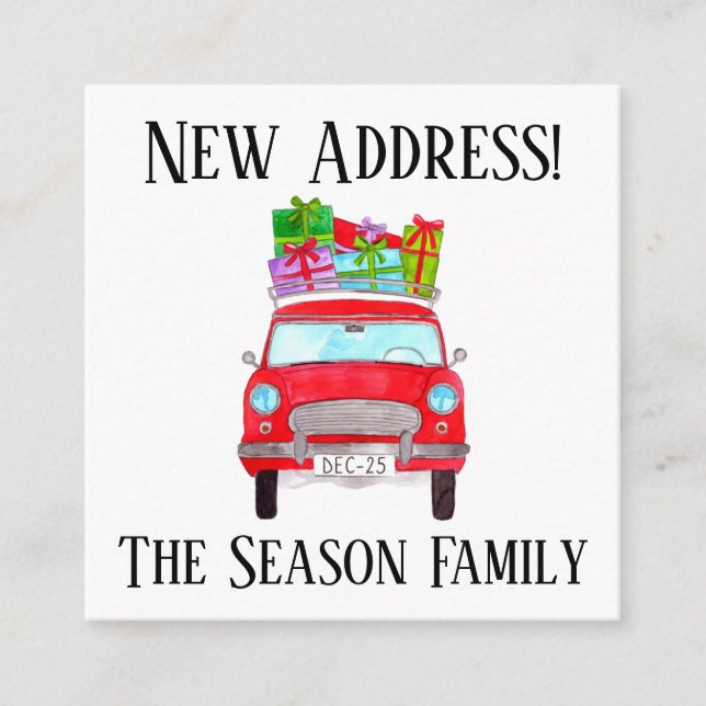 Address Announcement Red Car with Christmas Gifts (Front)