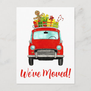 Address Announcement Red Car with Christmas Gifts Postcard