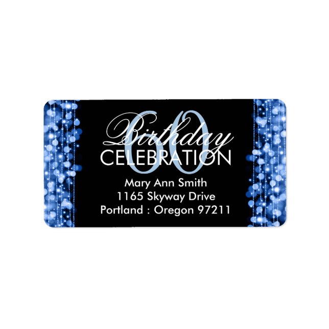 Address Elegant 60th Birthday Party Sparkles Blue Label (Front)