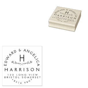Address floral for business, Personalised flower R Rubber Stamp