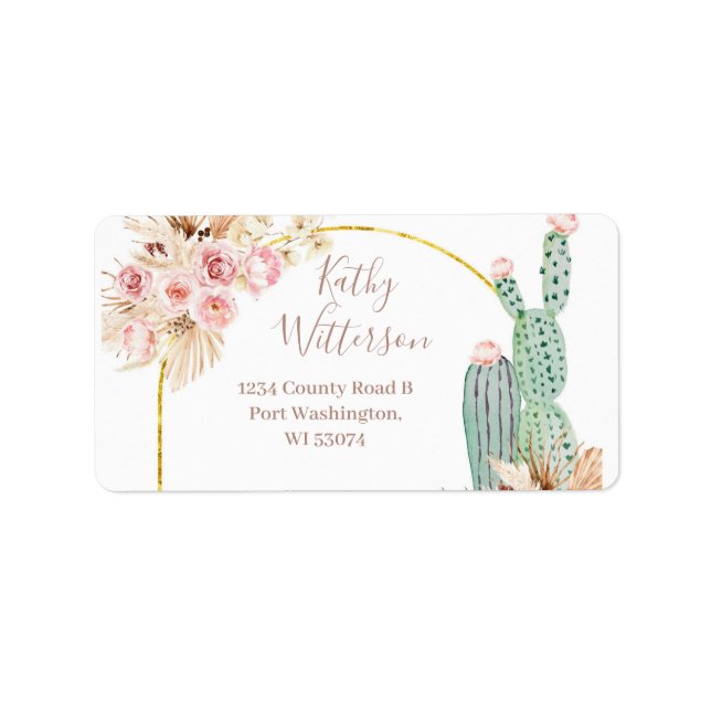 Address Label Boho Cactus Pink Floral Baby Shower (Front)