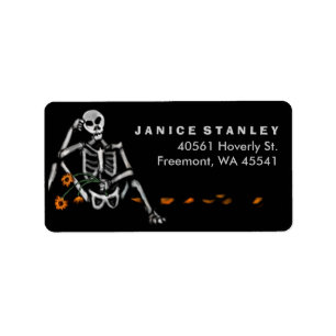 Address Label - Halloween Skeleton Orange Flowers