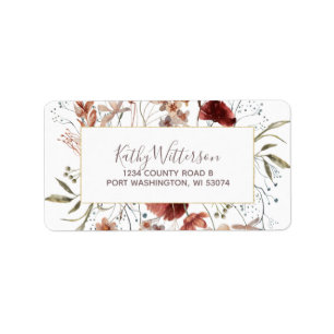 Address Label Pastel Watercolor Autumn Wildflowers