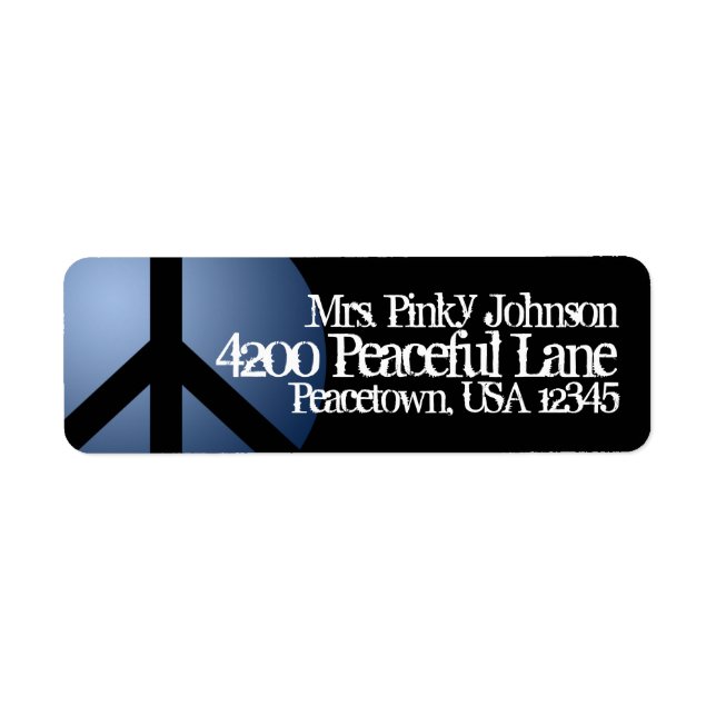 Address Label Peace Sign, Blue, Black, Customise (Front)