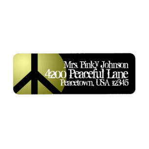 Address Label Peace Sign, Gold, Black, Customise