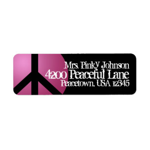 Address Label Peace Sign, Pink, Black, Customise