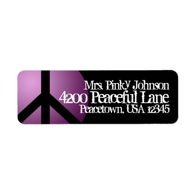 Address Label Peace Sign, Purple, Black, Customise (Front)