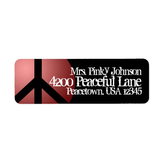 Address Label Peace Sign, Red, Black, Customise (Front)