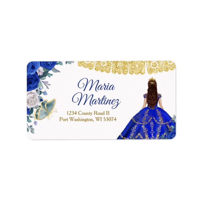 Address Label Quinceañera 15 Anos Royal Blue (Front)