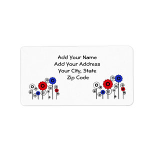 Address Label, red, white & blue Daisies Label