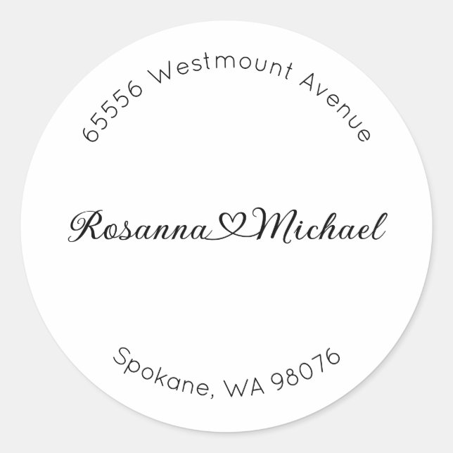 Address Label, Round Address Label, Heart Names  Classic Round Sticker (Front)