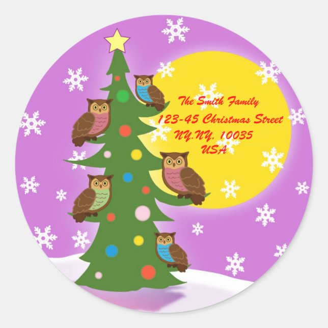 Address  label sticker Christmas Owl. (Front)