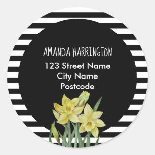 Address Label Watercolor Yellow Black White Stripe