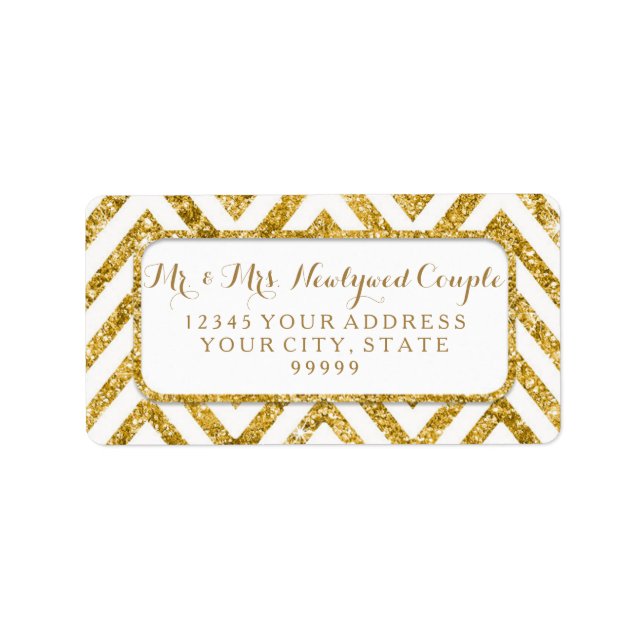Address Label Wedding Gold Glitter Chevron Pattern (Front)