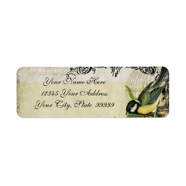 Address Label Yellow Song Bird Cage Floral (Front)