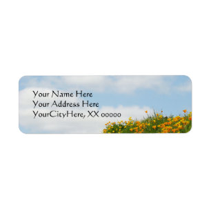 Address Labels Blue Sky White Clouds Poppies