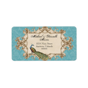 Address Labels - Blue Vintage Peacock & Etchings
