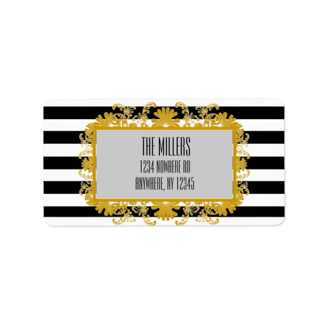 Address Labels Classic B&W Stripes w/ Gold Border (Front)
