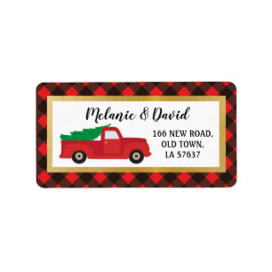Address Labels Festive Merry Christmas Truck Red