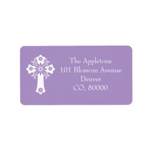 Address Labels Floral Cross Christening Lilac