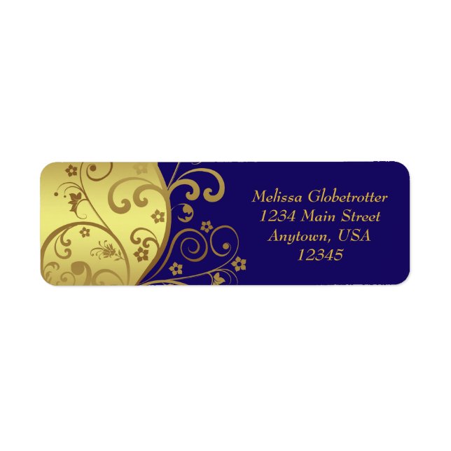 Address Labels--Gold Swirls & Dark Blue (Front)