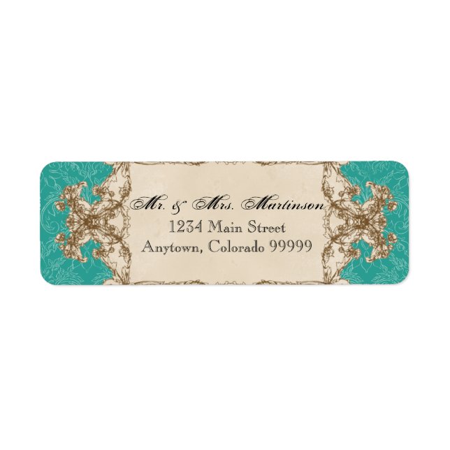 Address Labels - Teal Vintage Peacock & Etchings (Front)