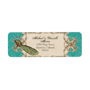 Address Labels - Teal Vintage Peacock & Etchings