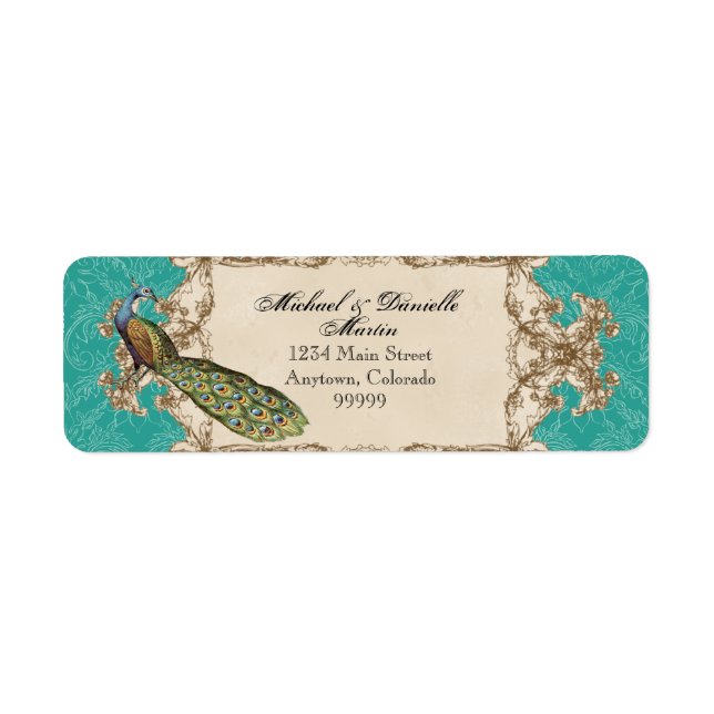 Address Labels - Teal Vintage Peacock & Etchings (Front)