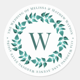 Address Monogram Wreath Teal Wedding Envelope Seal