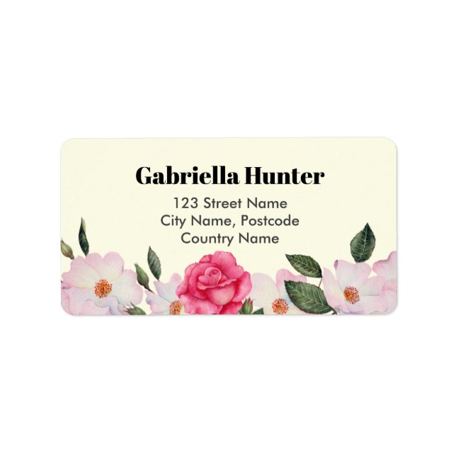 Address Pink White Roses Ballerina Floral Cream Label (Front)