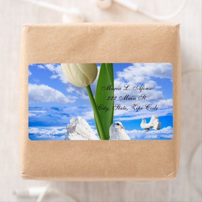 Address Return Labels White Doves Tulips (Insitu)