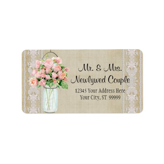 Address Rustic Country Mason Jar Blush Pink Roses Address Label