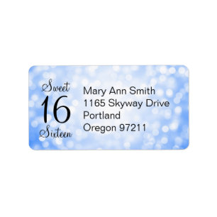 Address Sweet 16 Birthday Blue Glitter Lights Label